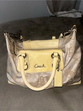 Coach Yellow Canvas and Leather Accented Satchel